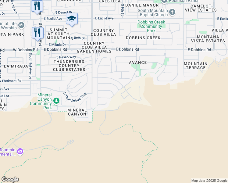 map of restaurants, bars, coffee shops, grocery stores, and more near 922 East Corral Road in Phoenix