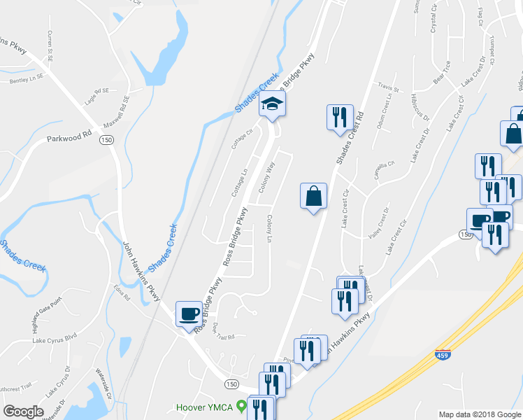 map of restaurants, bars, coffee shops, grocery stores, and more near 1204 Colony Place in Birmingham