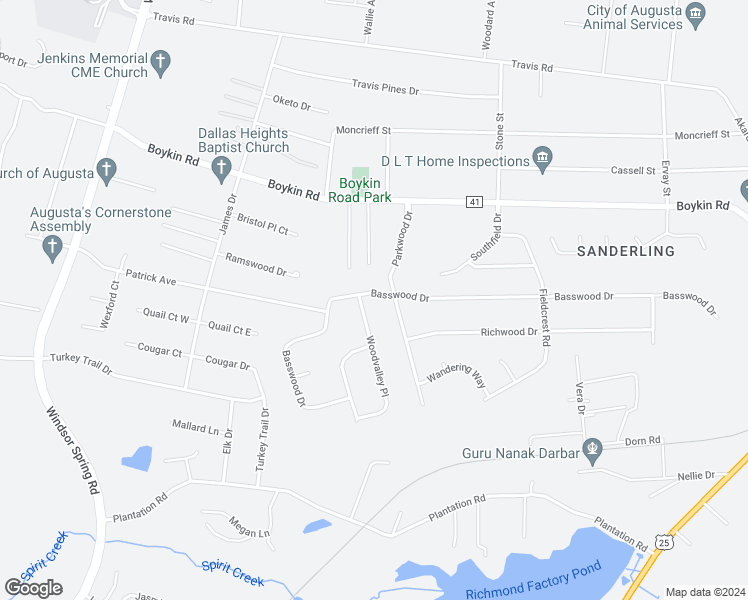 map of restaurants, bars, coffee shops, grocery stores, and more near 2328 Basswood Drive in Augusta