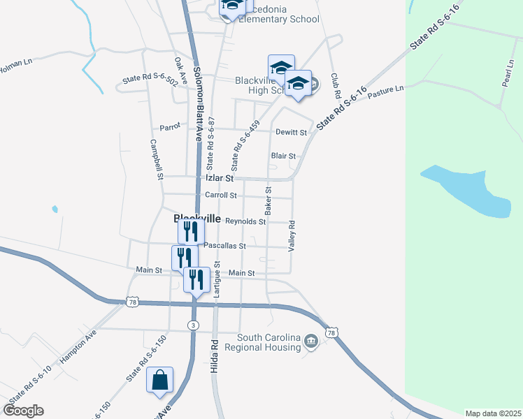 map of restaurants, bars, coffee shops, grocery stores, and more near 337 Baker Street in Blackville