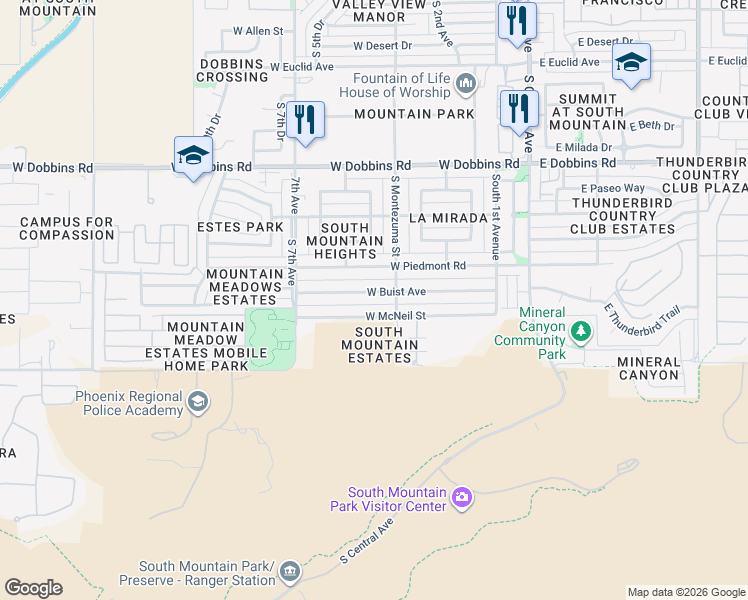 map of restaurants, bars, coffee shops, grocery stores, and more near 321 West Buist Avenue in Phoenix