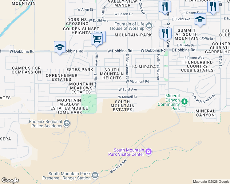map of restaurants, bars, coffee shops, grocery stores, and more near 321 West Buist Avenue in Phoenix