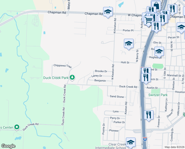 map of restaurants, bars, coffee shops, grocery stores, and more near 2031 Laney Dr in Sanger
