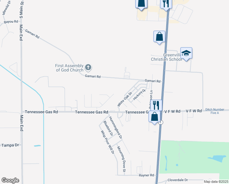 map of restaurants, bars, coffee shops, grocery stores, and more near 494 Red Oak Cove in Greenville