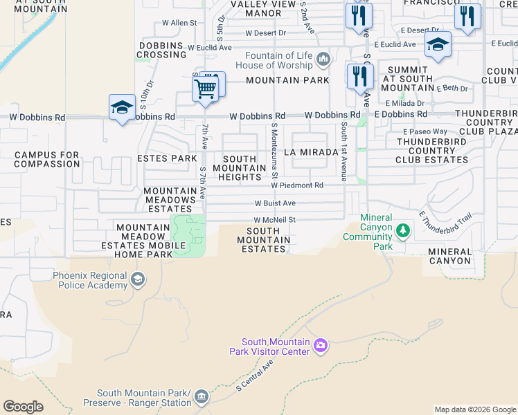 map of restaurants, bars, coffee shops, grocery stores, and more near 321 West Buist Avenue in Phoenix