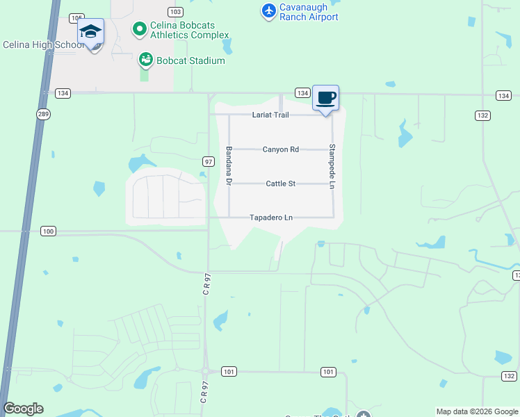 map of restaurants, bars, coffee shops, grocery stores, and more near 1942 Tapadero Lane in Celina