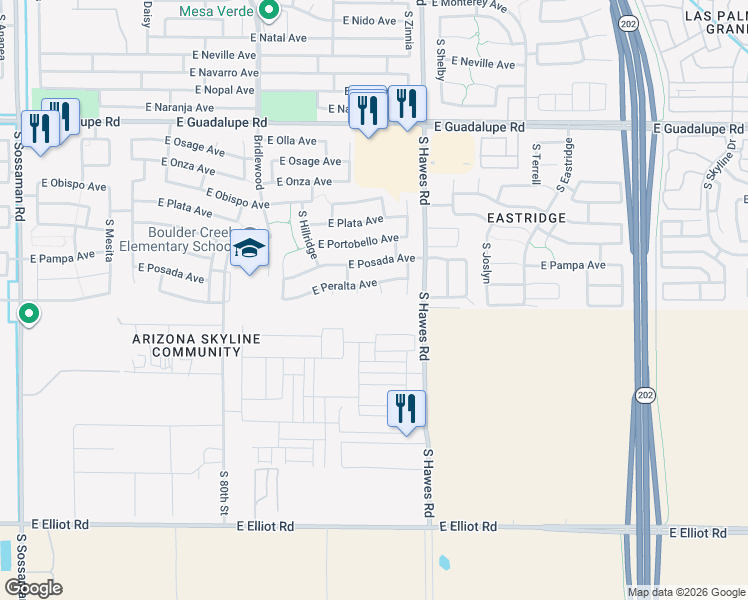 map of restaurants, bars, coffee shops, grocery stores, and more near 3142 S 83rd Cir in Mesa