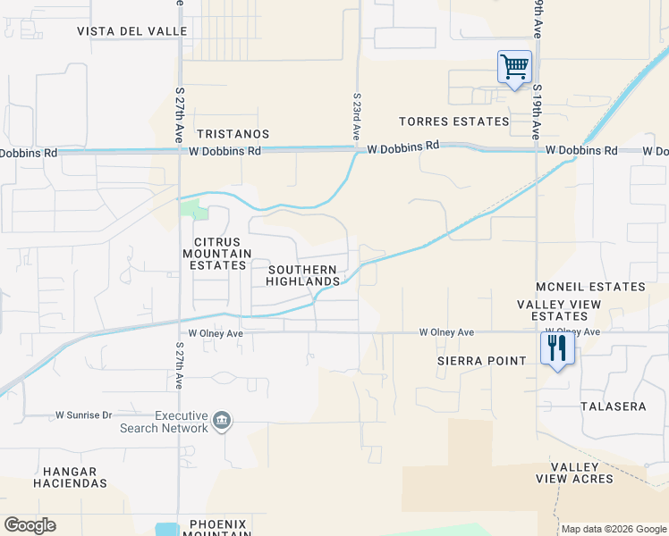 map of restaurants, bars, coffee shops, grocery stores, and more near 2316 West Corral Road in Phoenix