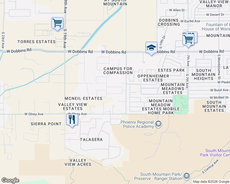 map of restaurants, bars, coffee shops, grocery stores, and more near 9630 North 15th Place in Phoenix