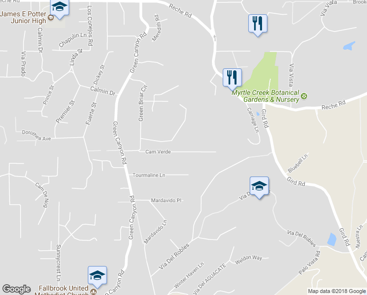 map of restaurants, bars, coffee shops, grocery stores, and more near 1844 Green Briar Circle in Fallbrook