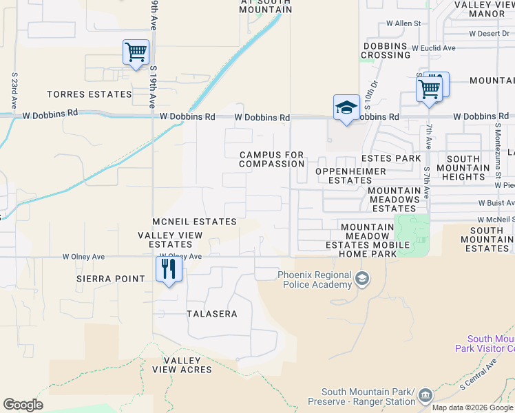 map of restaurants, bars, coffee shops, grocery stores, and more near 9630 North 15th Place in Phoenix