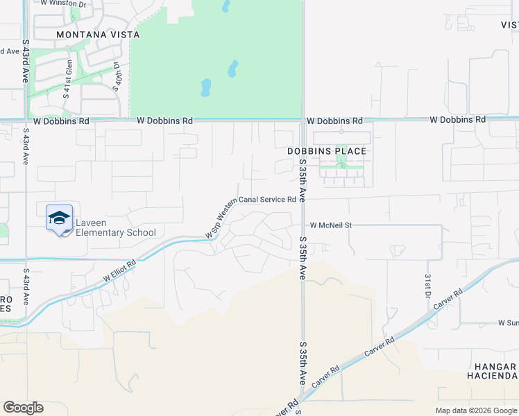 map of restaurants, bars, coffee shops, grocery stores, and more near 3581-3599 West Elliot Road in Maricopa County