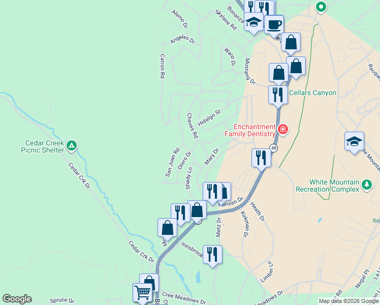 map of restaurants, bars, coffee shops, grocery stores, and more near 198 Otero Dr in Ruidoso
