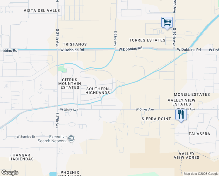 map of restaurants, bars, coffee shops, grocery stores, and more near 2316 West Corral Road in Phoenix