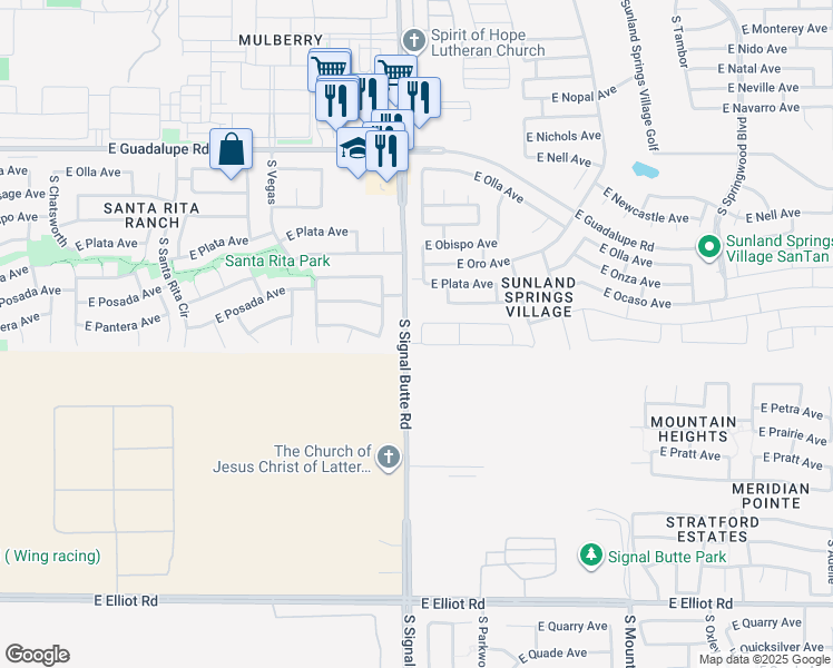 map of restaurants, bars, coffee shops, grocery stores, and more near 3117 South Signal Butte Road in Mesa
