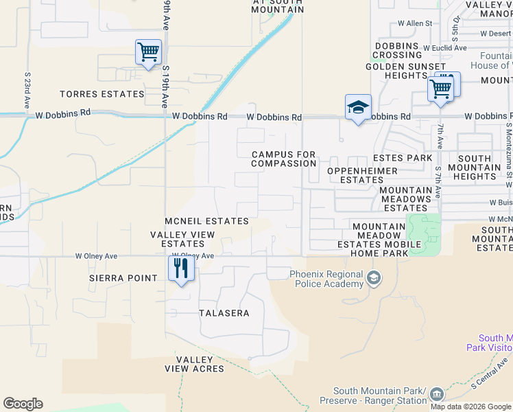 map of restaurants, bars, coffee shops, grocery stores, and more near 9601 North 15th Place in Phoenix