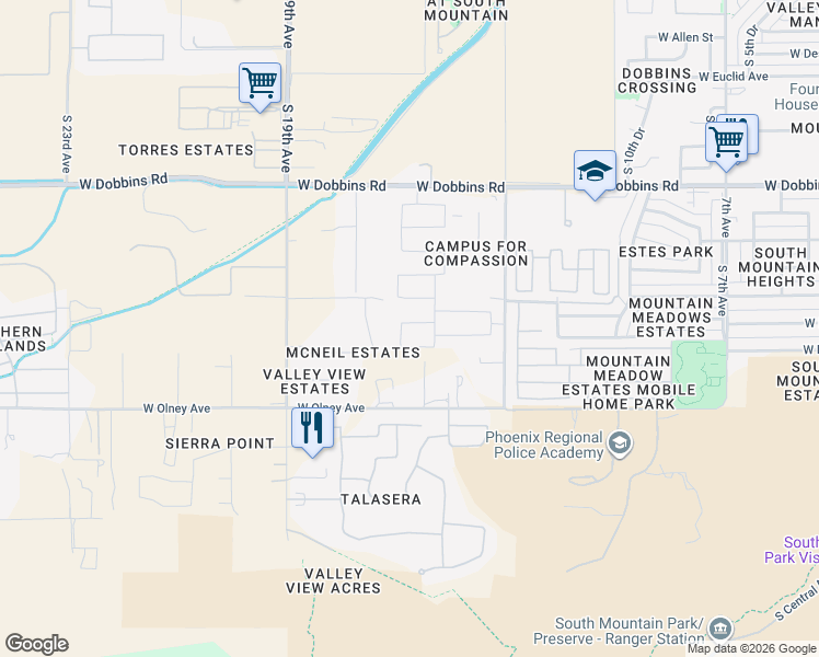 map of restaurants, bars, coffee shops, grocery stores, and more near 9601 North 15th Place in Phoenix