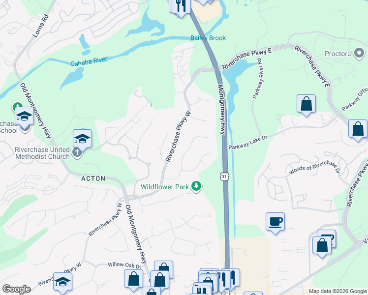 map of restaurants, bars, coffee shops, grocery stores, and more near 2132 Partridge Berry Road in Birmingham