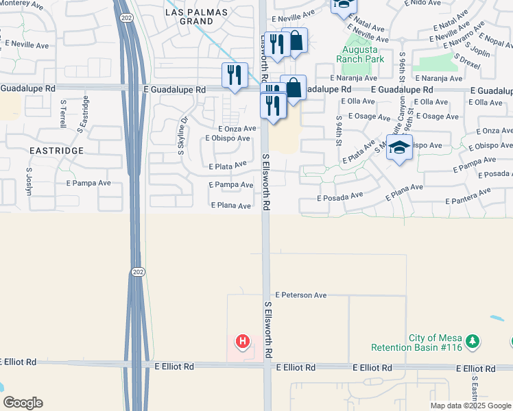 map of restaurants, bars, coffee shops, grocery stores, and more near 3149 South Sierra Heights in Mesa