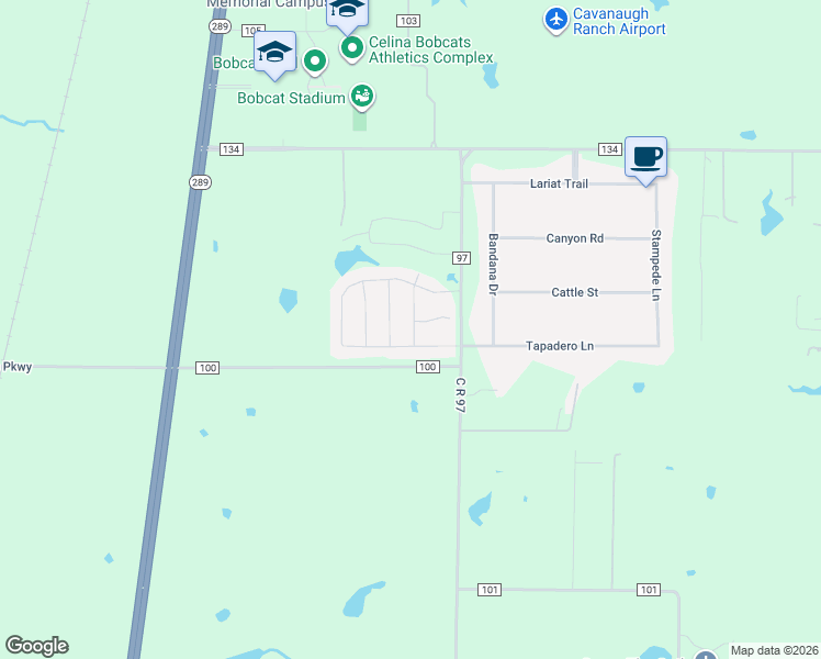 map of restaurants, bars, coffee shops, grocery stores, and more near 2908 Crossbow Lane in Celina