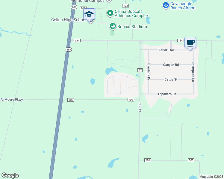 map of restaurants, bars, coffee shops, grocery stores, and more near 2909 Old Cabin Drive in Celina