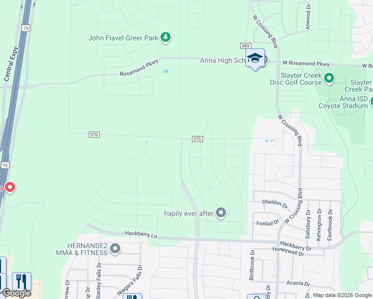 map of restaurants, bars, coffee shops, grocery stores, and more near 921 Santa Lucia Drive in Anna