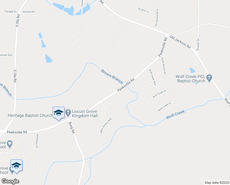 map of restaurants, bars, coffee shops, grocery stores, and more near 2098 Peeksville Road in Locust Grove