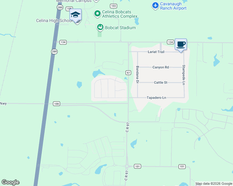 map of restaurants, bars, coffee shops, grocery stores, and more near 2908 Crossbow Lane in Celina