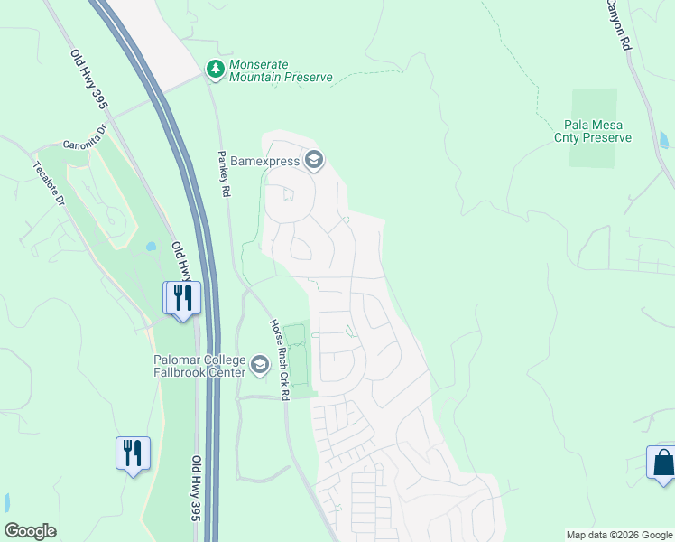 map of restaurants, bars, coffee shops, grocery stores, and more near 35805 Bay Sable Lane in Fallbrook