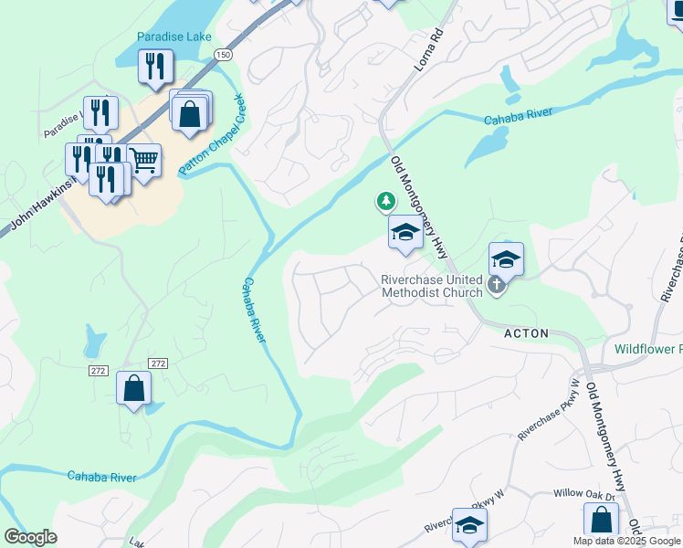 map of restaurants, bars, coffee shops, grocery stores, and more near 2094 Arbor Hill Parkway in Hoover