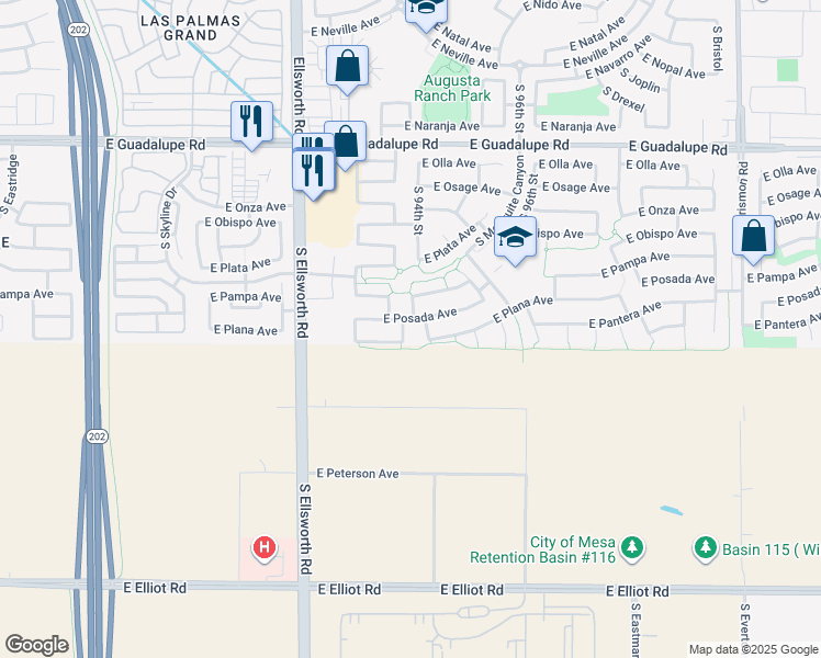 map of restaurants, bars, coffee shops, grocery stores, and more near 3121 South Morena in Mesa