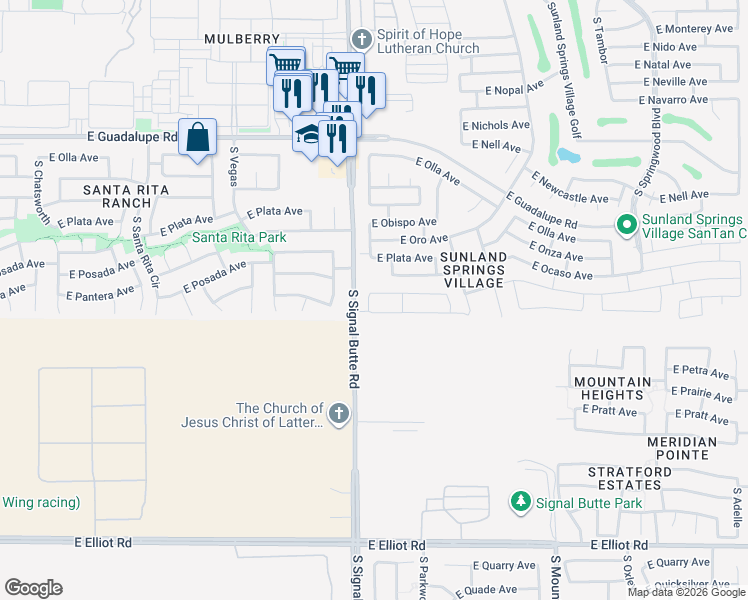 map of restaurants, bars, coffee shops, grocery stores, and more near 3117 South Signal Butte Road in Mesa
