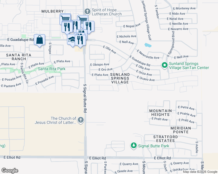map of restaurants, bars, coffee shops, grocery stores, and more near 3034 South Willow Wood in Mesa