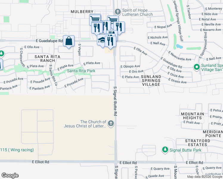 map of restaurants, bars, coffee shops, grocery stores, and more near 3123 South Del Rancho in Mesa