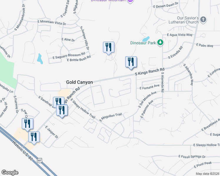 map of restaurants, bars, coffee shops, grocery stores, and more near 6188 South Mesa Vista Drive in Gold Canyon