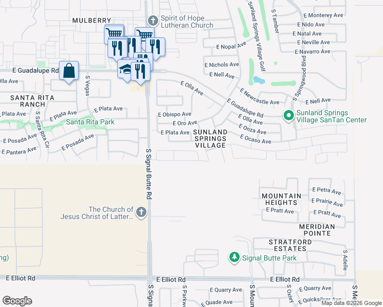 map of restaurants, bars, coffee shops, grocery stores, and more near 3034 South Willow Wood in Mesa