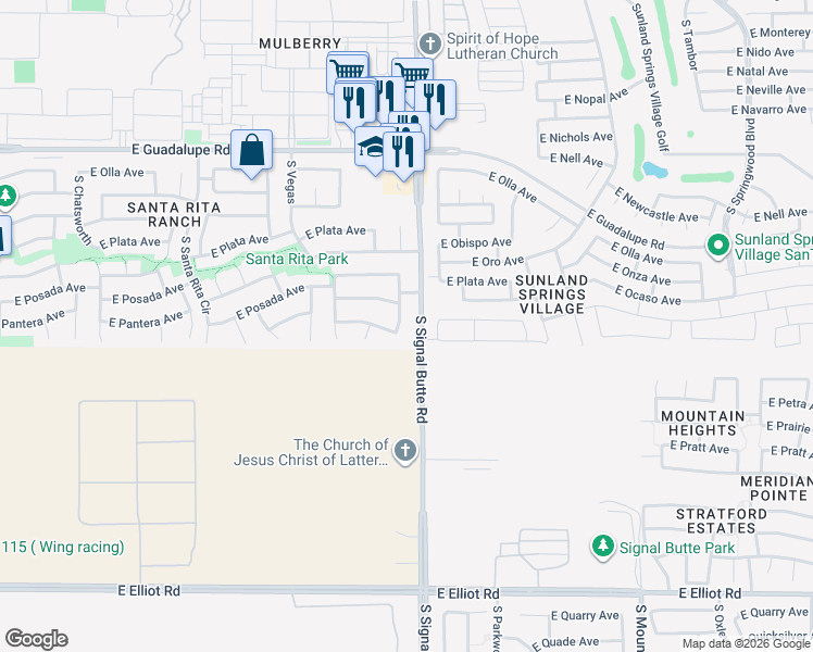 map of restaurants, bars, coffee shops, grocery stores, and more near 3123 South Del Rancho in Mesa