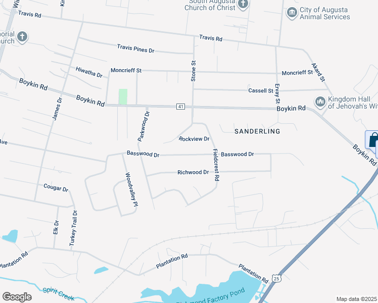 map of restaurants, bars, coffee shops, grocery stores, and more near 2301 Basswood Drive in Augusta