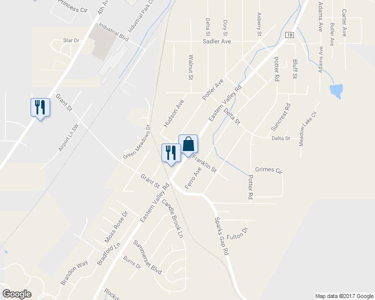 map of restaurants, bars, coffee shops, grocery stores, and more near 1230 Eastern Valley Road in Bessemer