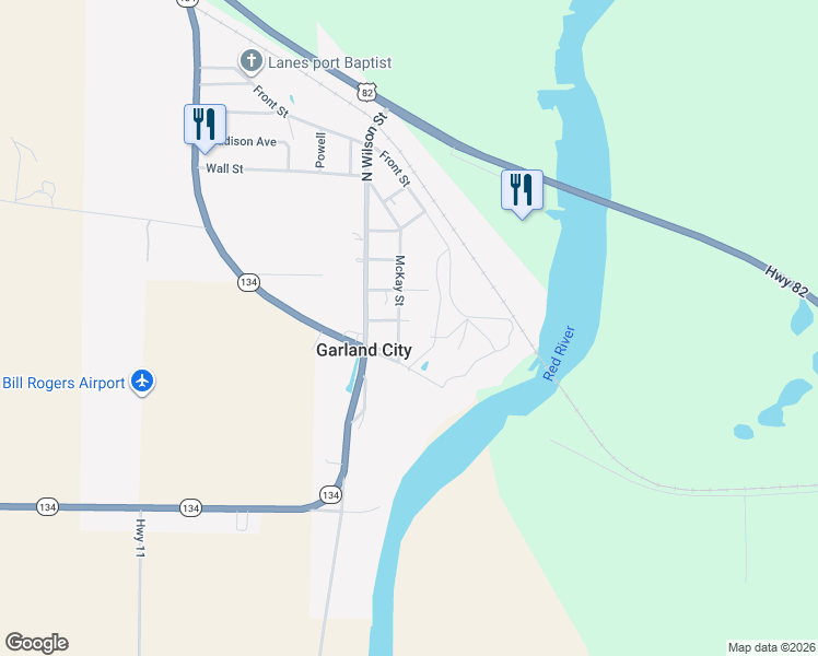map of restaurants, bars, coffee shops, grocery stores, and more near 601 McKay Street in Garland City