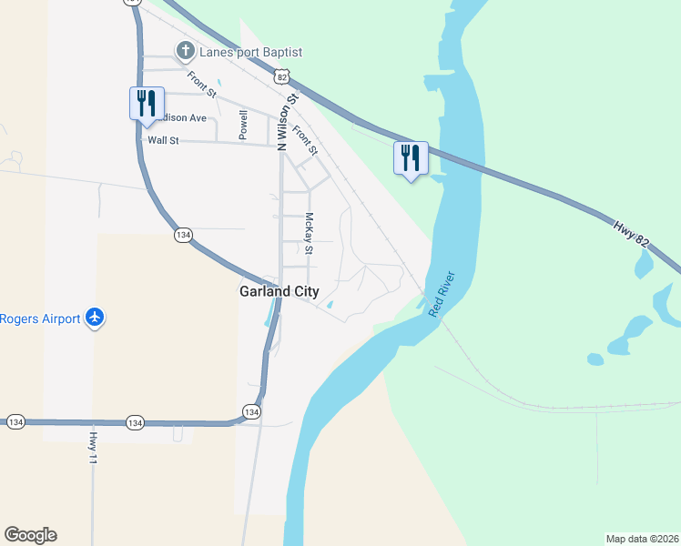 map of restaurants, bars, coffee shops, grocery stores, and more near 601 McKay Street in Garland City