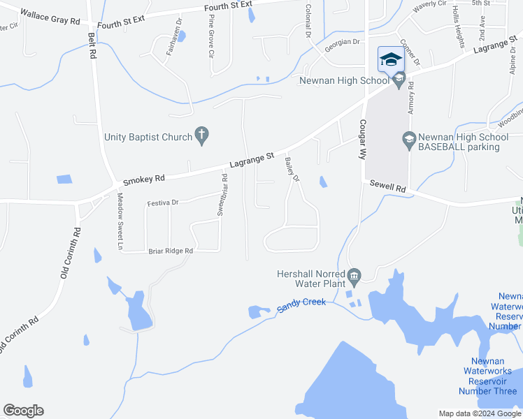map of restaurants, bars, coffee shops, grocery stores, and more near 73 Autumn Lane in Newnan