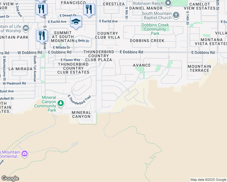 map of restaurants, bars, coffee shops, grocery stores, and more near 828 East Corral Road in Phoenix