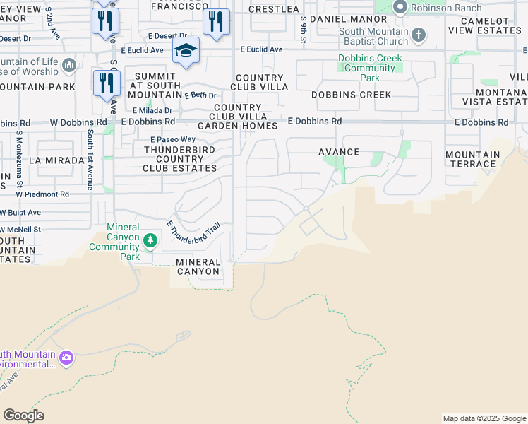 map of restaurants, bars, coffee shops, grocery stores, and more near 828 East Corral Road in Phoenix