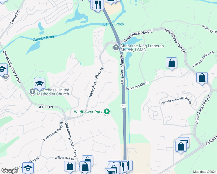 map of restaurants, bars, coffee shops, grocery stores, and more near 712 Whippoorwill Drive in Birmingham