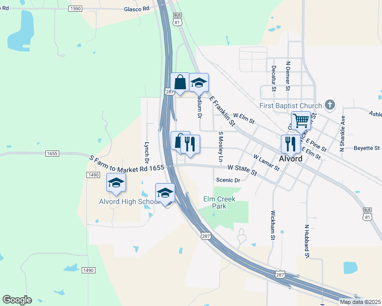map of restaurants, bars, coffee shops, grocery stores, and more near 812 West State Street in Alvord
