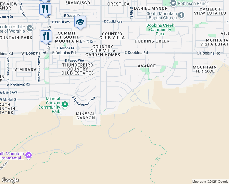 map of restaurants, bars, coffee shops, grocery stores, and more near 820 East Corral Road in Phoenix