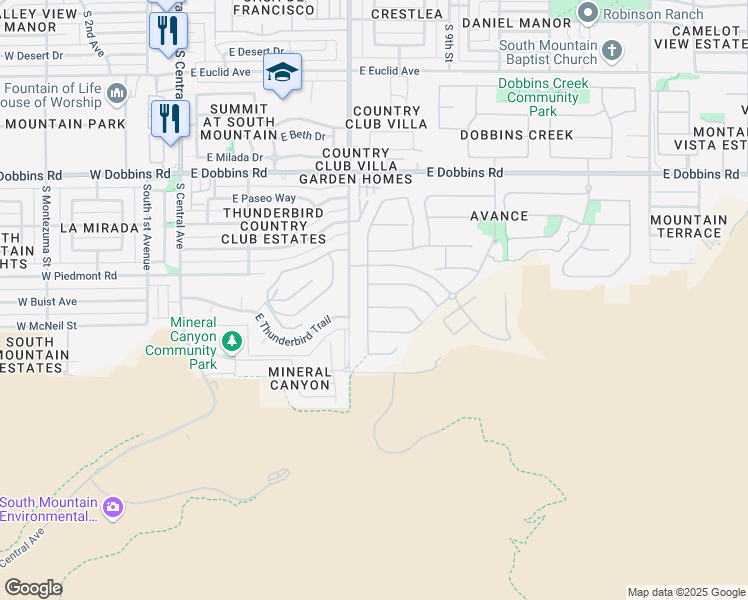 map of restaurants, bars, coffee shops, grocery stores, and more near 714 East Corral Road in Phoenix