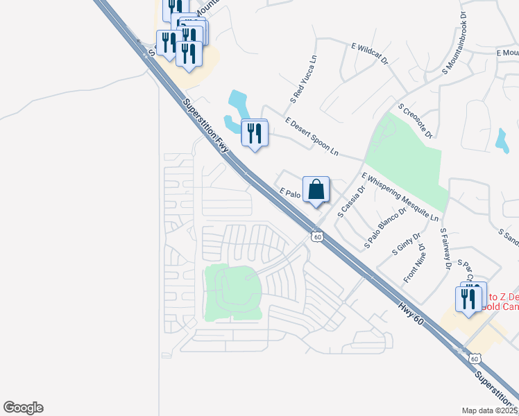 map of restaurants, bars, coffee shops, grocery stores, and more near 6987 East US Highway 60 in Gold Canyon