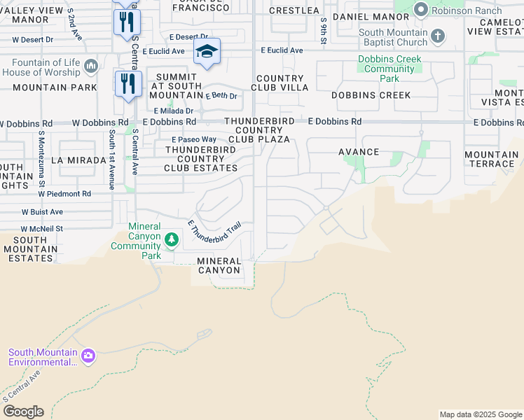 map of restaurants, bars, coffee shops, grocery stores, and more near 9708 South 7th Place in Phoenix